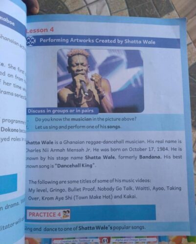 Dancehall Act Shatta Wale Featured In GES Approved Creative Arts Text Book for Primary 4