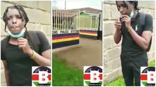 Brave Young Guy Smokes Weed At The Gate Of A Police Station - Video