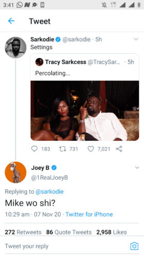 King Sarkodie Beats Joey B With Dope Tweet