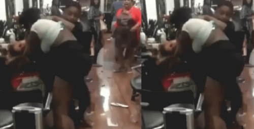 Wife N Side-Chic Fights Fist To Fist To Death In A Saloon Over Owner Of A Guy - Video