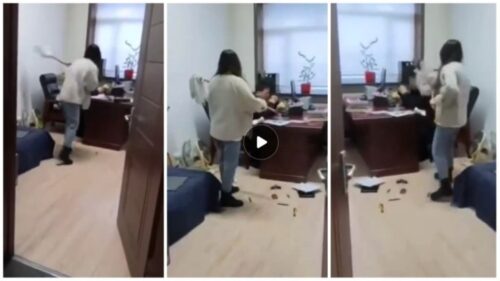 Lady Slap And Flogs Boss With Mop Stick After He Sent Her s£xual Messages - Video Below