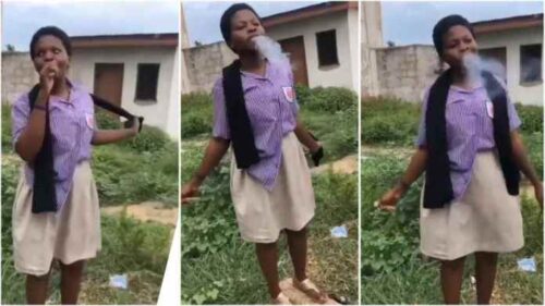 Cute Looking Shs Female Student Seen In Video sm0kiŋg Like A Professional - Watch