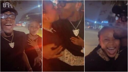 Shatta Wale Kisses Akuapem Poloo And Rain Cash On Her Son In Public - Video